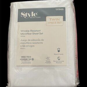 NEW Style Selections Wrinkle-Resistant Microfiber Sheet Set White Twin